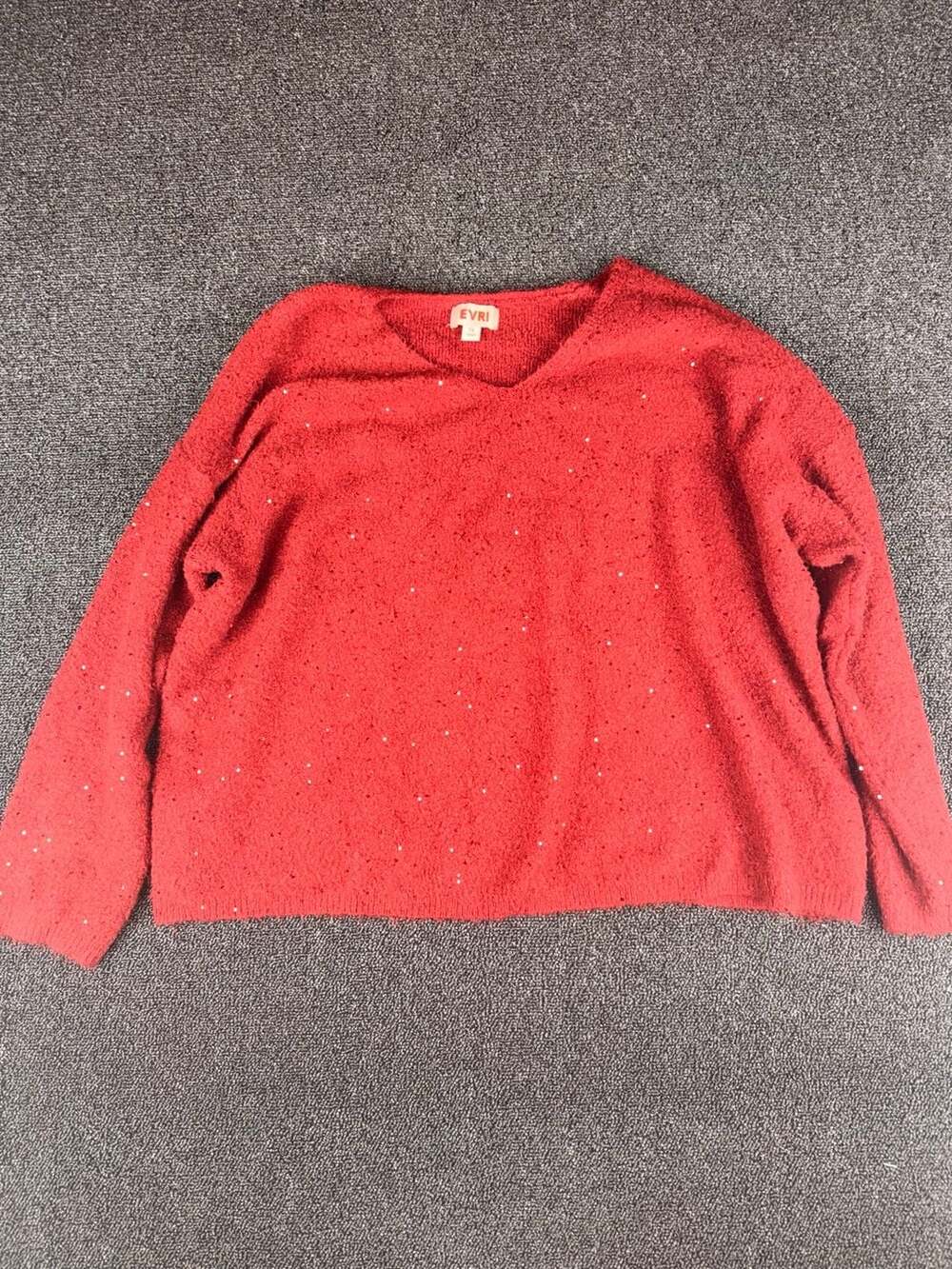 Evri Red Sparkle V-Neck Long Sleeve Sweater Size 1X
